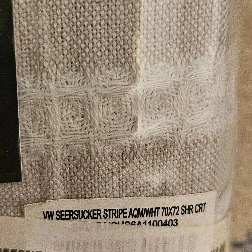 NEW Package Vera Wang Shower Curtain, Cotton with Hook Holes Top (Seersucker)